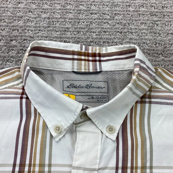 Eddie Bauer Plaid Shirt Men Medium M Brown Button Down Long Sleeve Polo Preppy - Picture 3 of 10